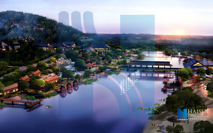 重庆万州中华易温泉项目规划河岸效果图